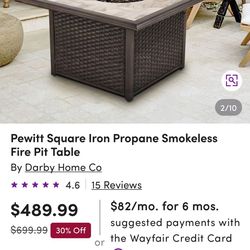 Pewitt  square iron propane smokeless firepit table
