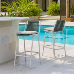 Luft White & Green Outdoor Barstool (Set of 2)