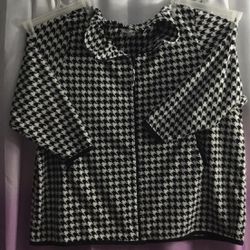 Houndstooth Plus Size 5X Coat Jacket Blazer Woman Within Black and White Long Sleeve Pockets Zipper Length 33 In Width 33 In