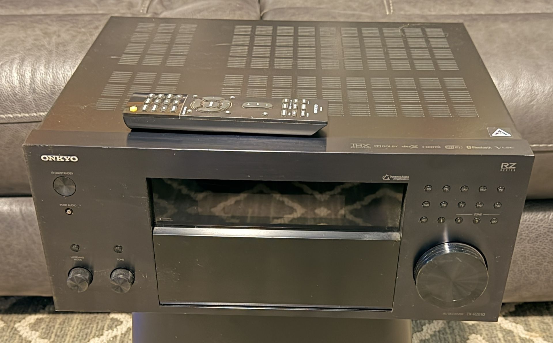 Onkyo TX-RZ810 7.2-channel home theater receiver with Wi-Fi, Bluetooth, Apple AirPlay, and Dolby Atmos 