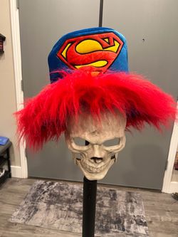 Superman skeleton Top Hat with Red Faux Fur Trim