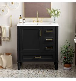 30 Inch Bathroom Vanity with Sink, 30" Vanity with Top for Bathroom, Traditional Bathroom Vanities 30 In with Sink, 30 Restroom Vanity and Sink Combo,