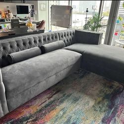 Luxury Grey Silver Studded Couch Sectional