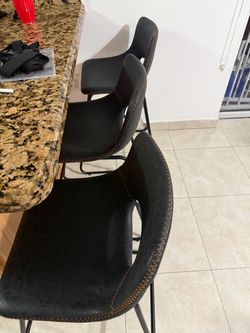Black Bar Stools with Contrast Stitching – Set of 2