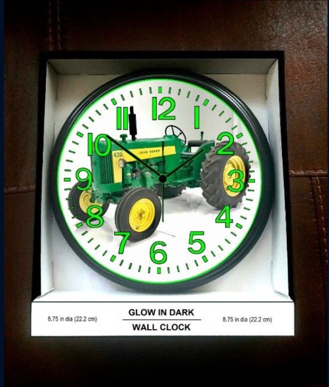 John Deere Tractor Glow In The Dark Wall Clock New! 