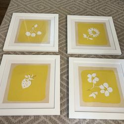 Beautiful and Cheerful Set of 4 Yellow Art by Paule Marrot 15.25”sq Natural Curiosities Paule Marrot Smoke free household