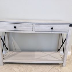 Off-white with black metal table stairs/behind sofa