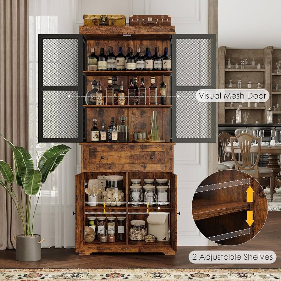 71" Pantry Cabinet with Barn Door, Drawer and Adjustable Shelves for Kitchen Storage-Rustic Brown