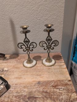 Vintage Pearl inlay Brass Candle Holders