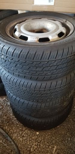 Used tires, good tread with 15in Rims. 5x100mm.
