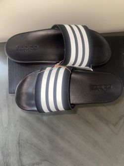 Adidas Adilette Comfort Slides Black White Stripes Men’s 7 Women’s 8 NEW JS431