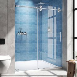 Frameless Sliding Shower Door 44–48 in W x 76 in H, 5/16" (8mm) Clear Tempered Glass Shower Doors Glass Sliding 48 Inches, Double Nano Coating, Stainl