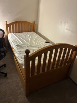 Wooden twin size Bed with Mattress