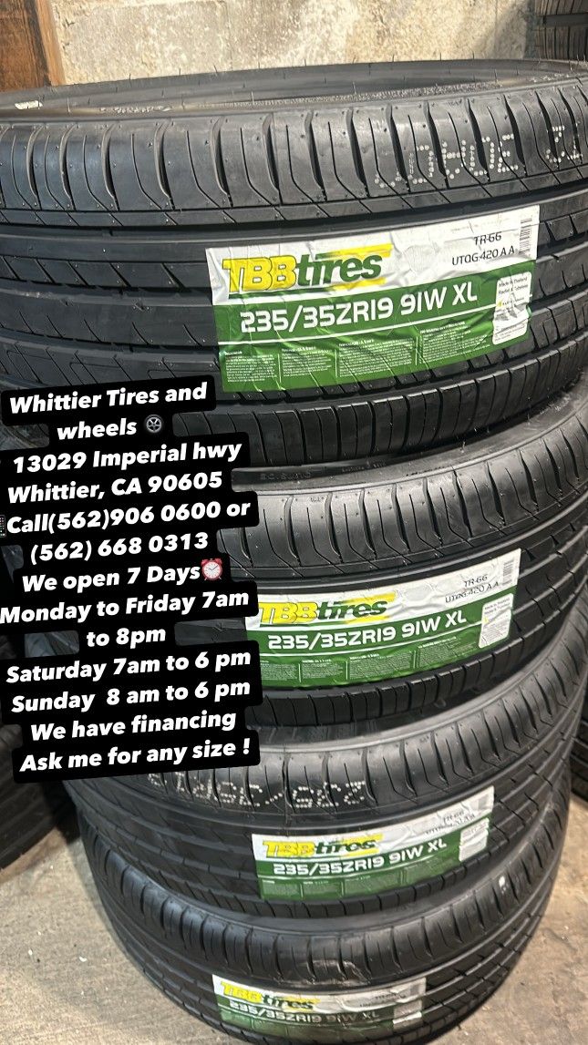 SET OF NEW TIRES, 235/35R19 TBB , INCLUDING MOUNTING AND BALANCING. ASK ME FOR ANY SIZE OR BRAND