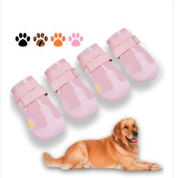 Waterproof Dog Booties, M-L Size 8 Pink