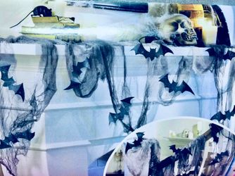 Spooky Bats Net Gray Black Sparkling Glitter Halloween Stairs Home Decoration