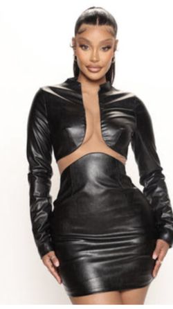 Fashion Nova Black Faux Leather Dress 