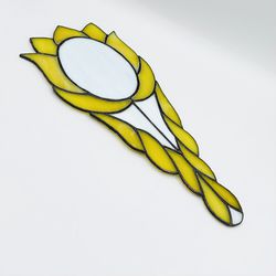 Vintage Yellow And White Stained Glass Hand Mirror