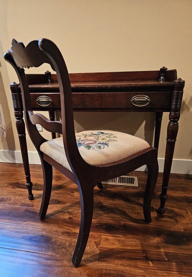 Heritage Henredon Writing Desk and Needlepoint Chair