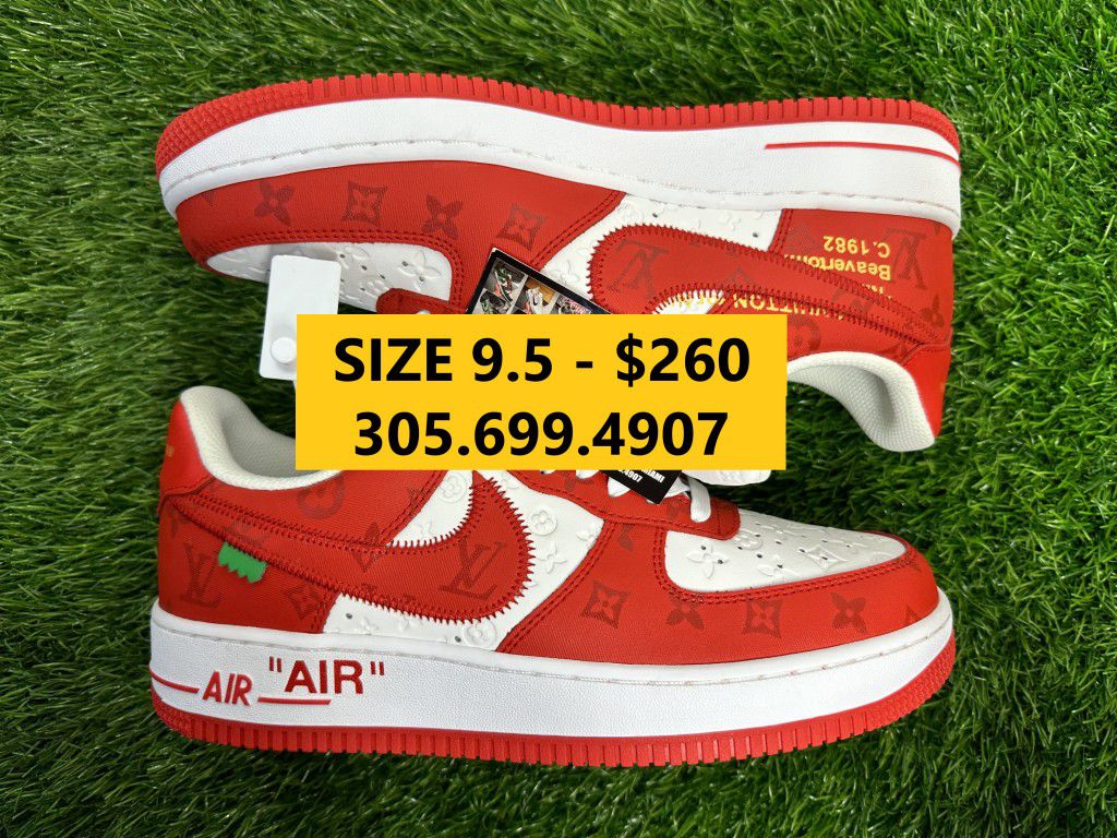 LOUIS VUITTON LV NIKE AIR FORCE 1 LOW AF1 VIRGIL ABLOH WHITE RED NEW SALE SNEAKERS SHOES BOX MEN SIZE 9.5 43 A5
