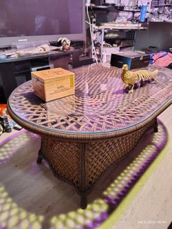 Lloyd Loom wicker Patio table $340 obo (contact info removed)