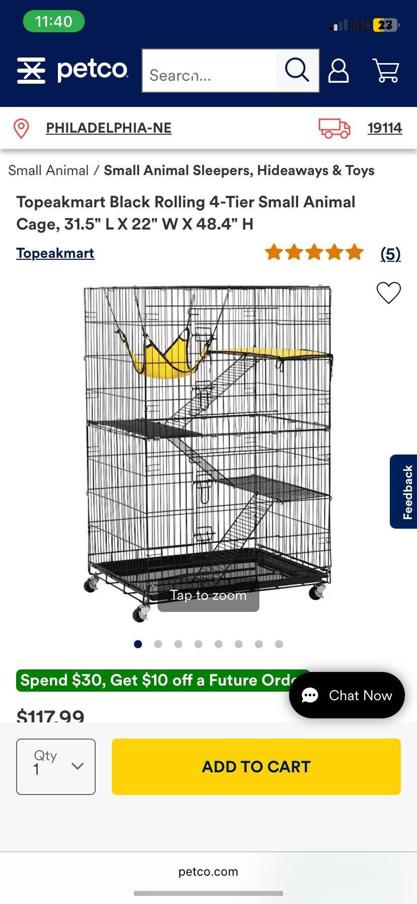 Topeakmart Black Rolling 4-Tier Small Animal Cage, 31.5" L X 22" W hX 48.4" H ferret hamster gerbil