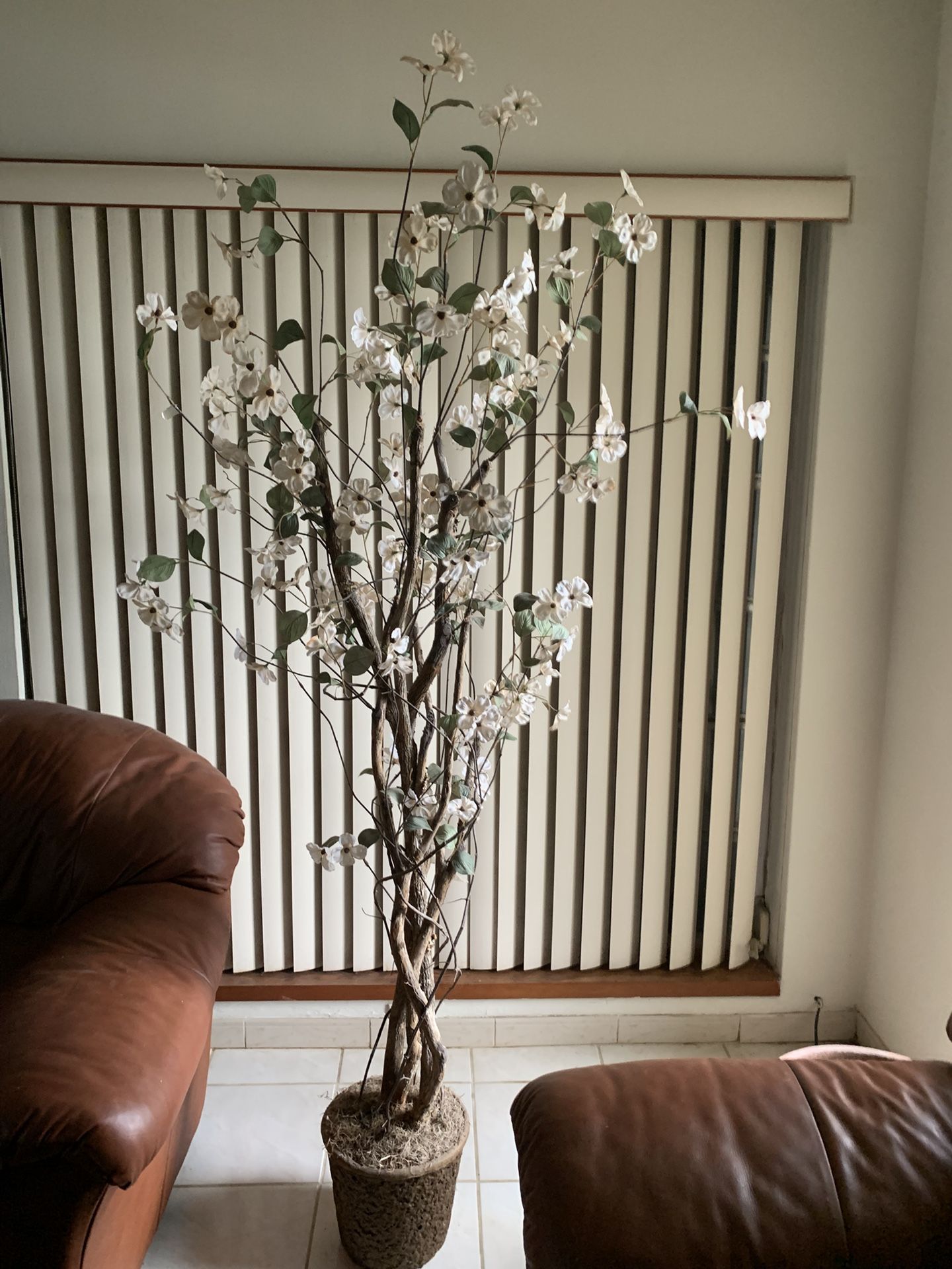 ARTIFICIAL PLANT WITH SILK FLOWERS 8 FEET TALL IN BROWN POT