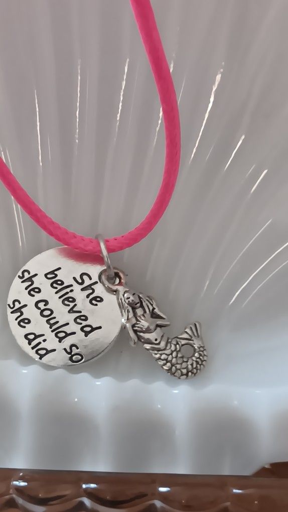 She Believed She Could So She Did Saying Plus A Mermaid On A Pink Chain
