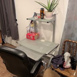 Small Desk. Glass Top. With Office Chair.