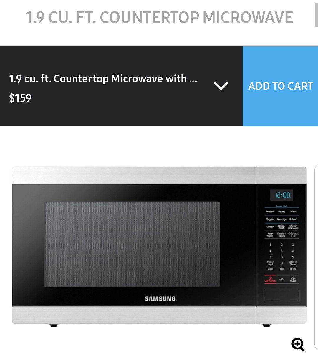 SAMSUNG 1.9cu ft 950Watt Stainless OTR Microwave