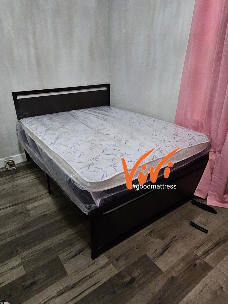 QUEEN PILLOW TOP MATTRESS WITH BOX SPRING 2PC. BED FRAME ISN'T AVAILABLE