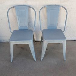 Pair of Two Gray Metal Chairs - $40