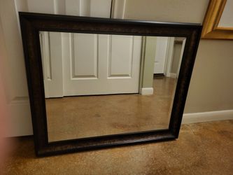 Decorative Mirror W/approx 3/4" Bevel. Frame Is Bronze Textured  Design, With Blk Border.  33"w X 27"ht. 