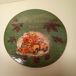 Hand Crafted Autumn Antique Golden Yellow Fall Florals 8" Round Glass Trivet