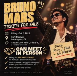 Bruno Mars - PreSale Value/No Markup - Sec 350, Row 1