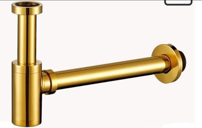 (Brand New in Box) 
RANDOM Deep Gold Polished Brass Contemporary Round Bottle P Trap 1 1/4,Titanium Gold Basin Sink Waste Drain P Trap Kit. /A2-PF-566