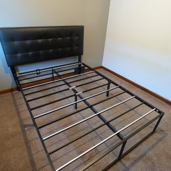 Metal Bed Frame And Faux Leather Headboard, Full