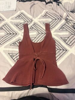 GUESS Rust Red Lace-Up Peplum Tank Top