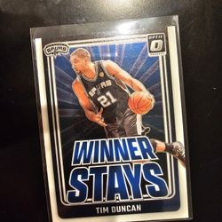 TIM DUNCAN SPURS OPTIC WINNER STAYS PANINI NBA SPORTS CARD!