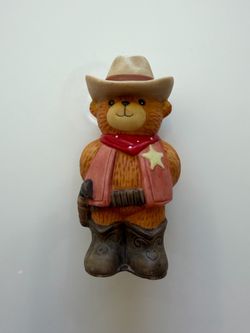 Ceramic Cowboy Bear Figurine