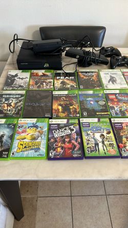 Xbox 360 With Kinect And Two Controllers With 29 Games