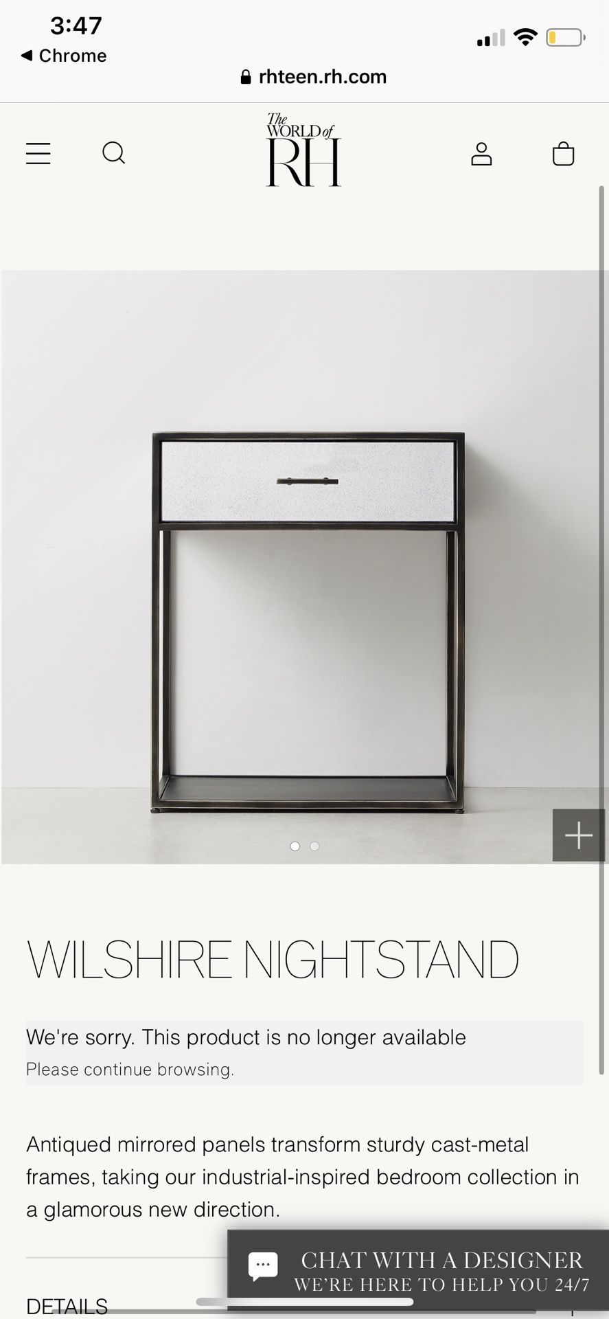 Restoration Hardware Wilshire Mirrored Side Table/ Nightstand