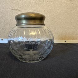 1940’s Era Cut Glass Change Jar W/Decorative Brass Lid