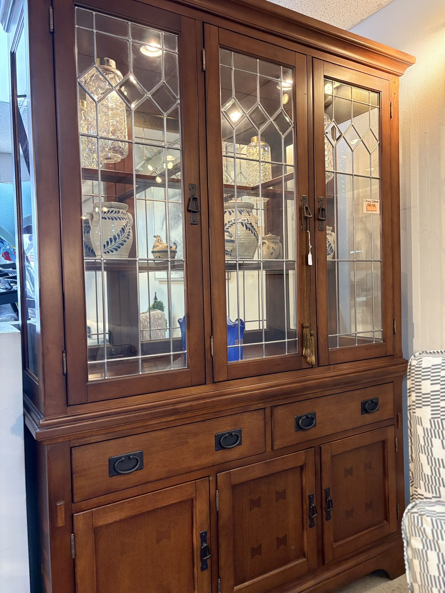 Wooden China Cabinet With Built  In Lighting.