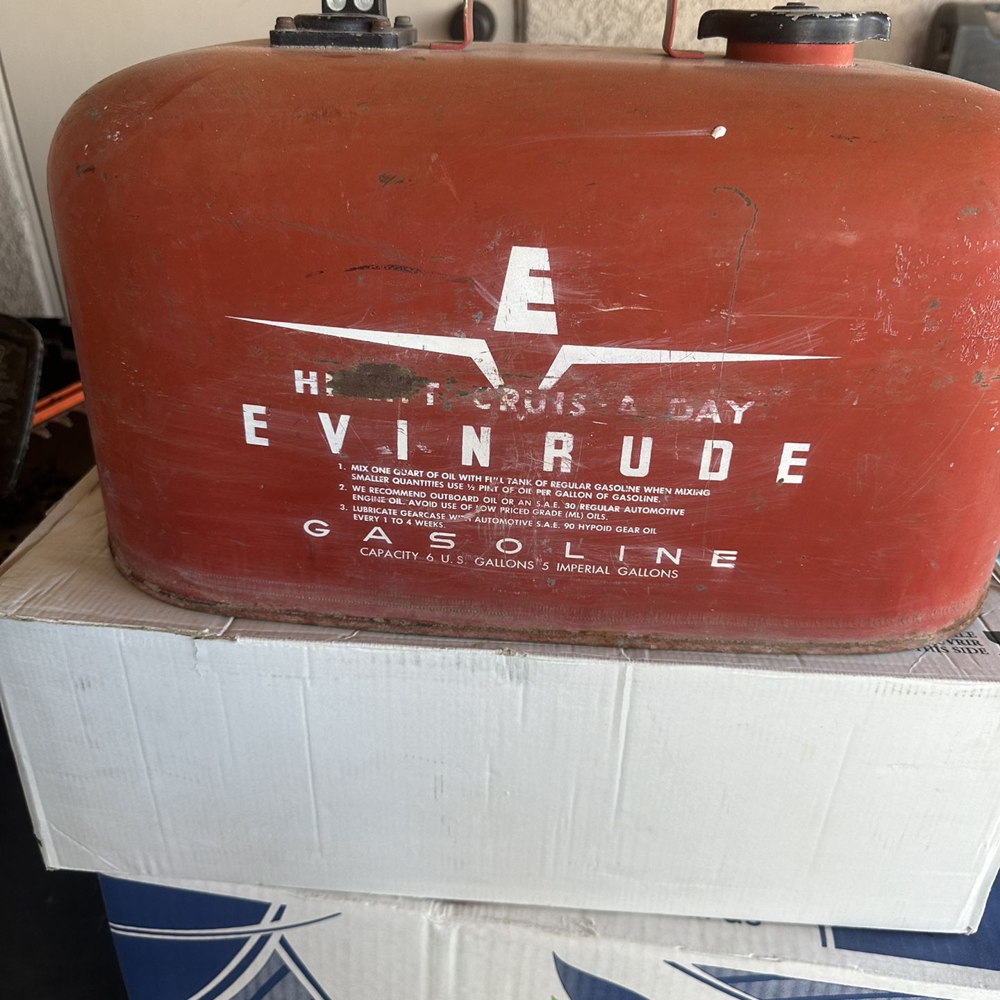 Vintage Evinrude boat gas tank