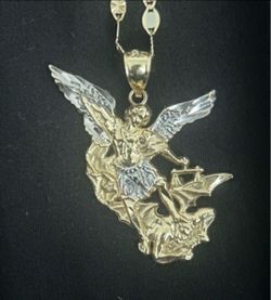 14k gold two tone saint micheal pendant