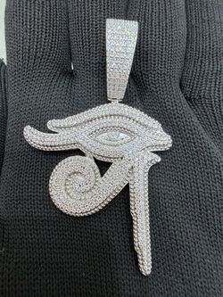 Iced Out Eye of Horus Pendant silver Moissanite .