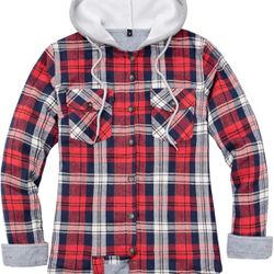 Brand New And Sealed Womens Fleece Hooded Flannel Shirts Plaid Button Down Flannel Shirt Hoodie Jacket with Pockets XXL