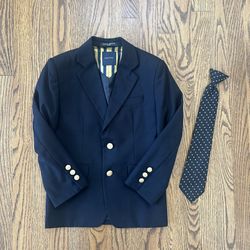 Size 8 Boys Nautica Navy Blue Blazer Jacket with Coordinating Neck Tie