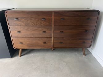 New Mid Century Dresser With Curved Corners.  Dark Walnut Finish.  62x17x36H.  Free Delivery!